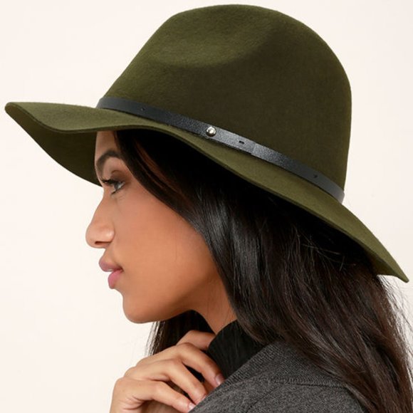 Lulus Accessories - Lulu's Wander About Olive Fedora Wool Hat NWT